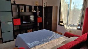 een woonkamer met een bed en een televisie bij Casa Usignolo in Perugia