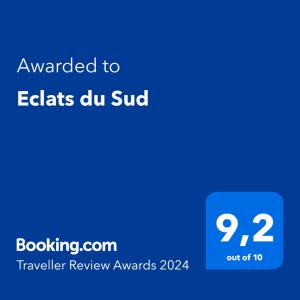 Сертификат, награда, табела или друг документ на показ в Eclats du Sud