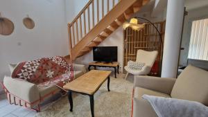 a living room with a couch and a tv at LAMELINE in Échenoz-la-Méline