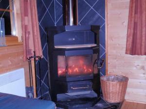 サン・ジャン・ドルプにあるA spacious tastefully furnished chalet with saunaの暖炉付きの部屋のコンロ