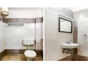 two pictures of a bathroom with a toilet and a sink at Hotel Ashoka Inn, Kanpur in Kānpur