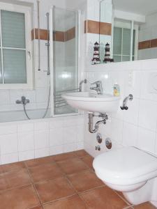 a bathroom with a sink and a toilet and a shower at FIS 501 - Hanseaten Residenz in Scharbeutz