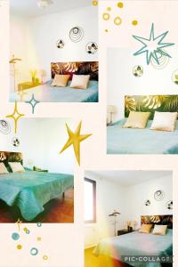 un collage di foto di una camera con letto di Colóm vacaciones felices a Salou