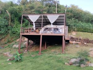 a house with a dog sitting on a porch at River hill khaoyai camping in Pong Talong