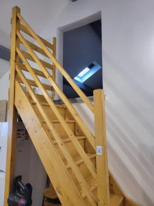 a ladder leading up to a loft bed with a printer at Appartement COSY proche de Paris in Chambourcy +16 photos