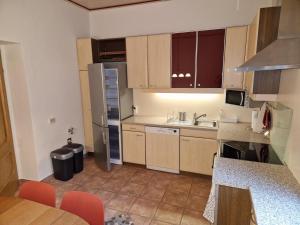 cocina con fregadero y nevera en W40 Mariazell en Mariazell