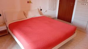 a bed with a red blanket on it in a room at BeB Orio in Capriate San Gervasio