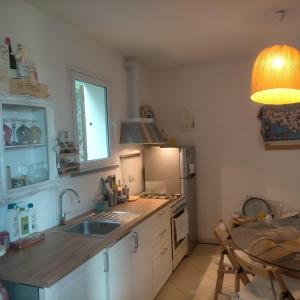 - une cuisine avec un évier et un comptoir dans l'établissement The House In The Green affitta camere, à Casarza Ligure