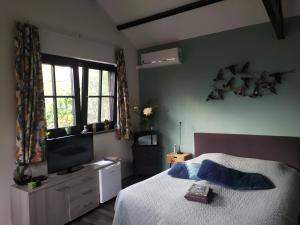 um quarto com uma cama e uma televisão de ecrã plano em Bed and Breakfast Bianca em Standdaarbuiten