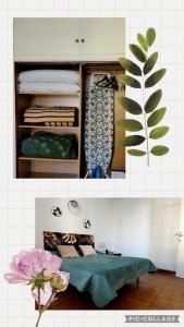 薩洛的住宿－Colóm vacaciones felices，两张照片,一张房间,一张床铺和一棵植物