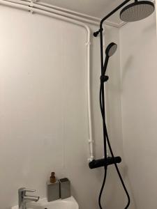 ein Badezimmer mit einer Lampe auf einem WC in der Unterkunft Gamle Oslo Apartments - Enebakkveien in Oslo