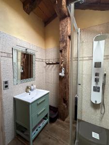 a bathroom with a sink and a shower at Casa Rural Garzibaita in Sumbilla +49 photos