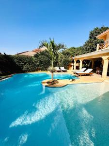 a swimming pool with a palm tree in the middle at GOUAPA by LES VILLAS KASSOUMAÏ à 100m de la plage in Ngaparou