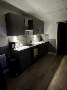 a kitchen with a sink and a counter top at Back to Nature Squirrels Lodge 1 bedroom lodge in South Molton