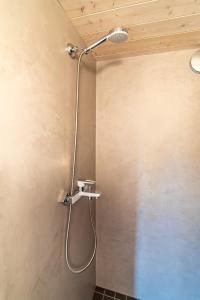 a shower in a bathroom with a shower head at Villa Tiny in Rõuge