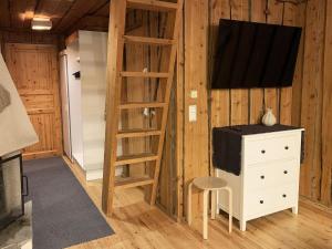 Cette chambre dispose d'une échelle et d'une télévision murale. dans l'établissement Holiday Home Rinnekero 3 a by Interhome, à Pyhätunturi