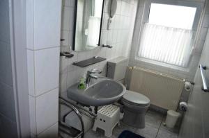 une petite salle de bain avec un lavabo et des toilettes dans l'établissement Ferienwohnung Gartenweg, à Carolinensiel