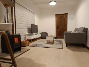 ein Wohnzimmer mit einem Sofa und einem TV in der Unterkunft Refugio las Quemas in Futrono