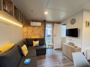 a living room with a couch and a tv at Holiday Home Karin by Interhome in Wemding