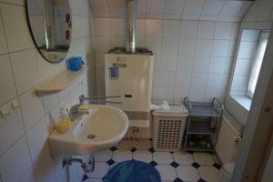 un piccolo bagno con lavandino e WC di Ferienwohnungen Höhn ad Altfunnixsiel