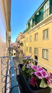リスボンにあるChiado Apartment with Terrace 1の通りに咲く花々が咲くバルコニー
