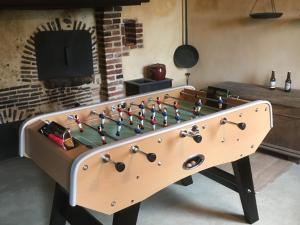 een grote biljarttafel in een kamer met een open haard bij Gîte Berfay, 5 pièces, 11 personnes - FR-1-410-157 in Berfay