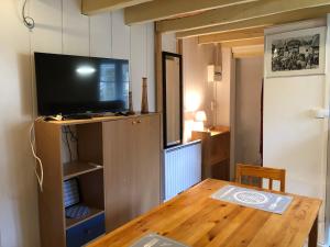TV a/nebo společenská místnost v ubytování Nid Douillet pour 2 à Asnières-sur-Vègre, Petite Cité de Caractère - FR-1-410-317