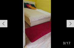 1 dormitorio con cama y alfombra roja en Andjela, en Šabac