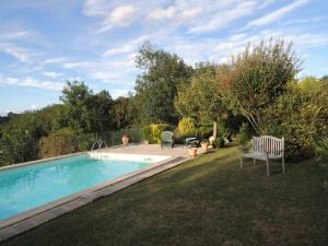 a swimming pool in the yard of a house at Gite Les Hortalis in Monjoi