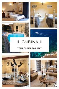 a collage of photos of a hotel room with a pool at IL Gnejna II in Xagħra