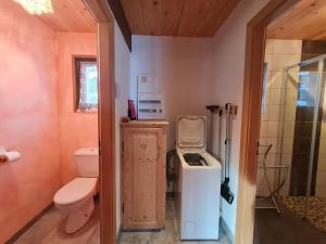 a small bathroom with a toilet and a sink at Chalet chaleureux face aux pistes, proche Gérardmer, idéal pour famille, balcon et terrasse - FR-1-589-182 in Ban-sur-Meurthe-Clefcy +17 photos