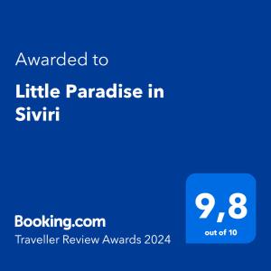 Certifikát, hodnocení, plakát nebo jiný dokument vystavený v ubytování Little Paradise in Siviri