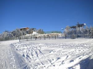 uma pista coberta de neve com um teleférico de esqui ao fundo em Gîte Plainfaing, 3 pièces, 4 personnes - FR-1-589-306 em Plainfaing