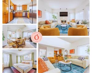 un collage de cuatro fotos de una sala de estar en Relax and Unwind Luxe Home Blocks from Beach en Hermosa Beach