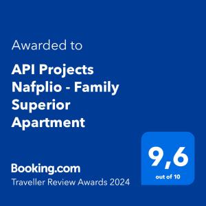 Certifikat, nagrada, logo ili neki drugi dokument izložen u objektu API Projects Nafplio - Family Superior Apartment