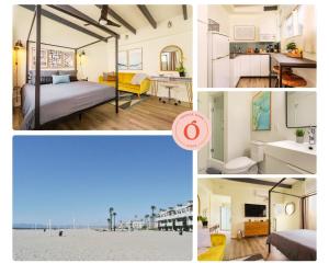 un collage de fotos de una habitación de hotel en STAY NEXT TO THE SAND Best Hermosa Pier Location en Hermosa Beach