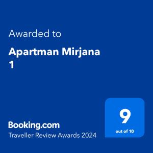 Certifikát, ocenenie alebo iný dokument vystavený v ubytovaní Apartman Mirjana 1