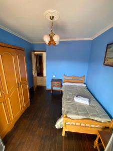 a blue room with a bed and a blue wall at Balcones de Madrid in Parada del Sil