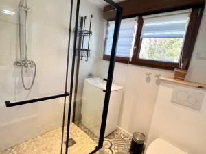 a bathroom with a shower and a toilet at Gîte élégant en pleine nature avec terrasse, départ randonnées, parking privé et équipements inclus - FR-1-589-384 in Le Tholy +12 photos