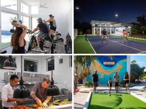 a group of people playing tennis on a tennis court at Oceanside 3 Bedroom Luxury Villa with Private Pool, 500ft from Long Bay Beach -V2 in Providenciales