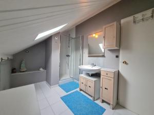 La salle de bains est pourvue d'un lavabo blanc et d'une douche. dans l'établissement Guestroom Belleville, 2 pièces, 4 personnes - FR-1-584-196, à Belleville