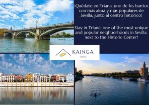 un collage de fotos de un río y un puente en Almona Puente de Barcas - Kainga Homes, en Sevilla