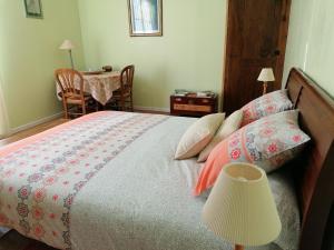 ein Schlafzimmer mit einem Bett mit einer Lampe und einem Tisch in der Unterkunft Guestroom Lassay-les-Châteaux, 1 pièce, 2 personnes - FR-1-600-231 in Niort-la-Fontaine
