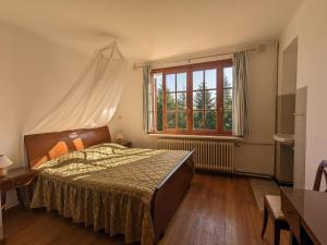 una camera con un letto e una grande finestra di Gîte Lurais, 3 pièces, 5 personnes - FR-1-591-430 a Lurais