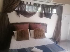 Un dormitorio con una cama con almohadas. en Texas Suites, en Phalaborwa
