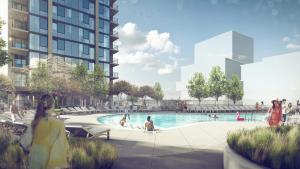 a rendering of a swimming pool in a building at Contemporary City Living Apartments in Nashville in Nashville