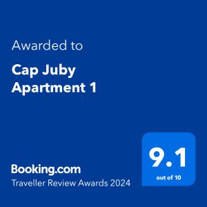 Πιστοποιητικό, βραβείο, πινακίδα ή έγγραφο που προβάλλεται στο Cap Juby Apartment 1