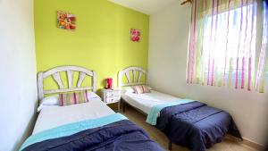 two beds in a room with green walls at Apartamento Esmeralda VyB in Denia