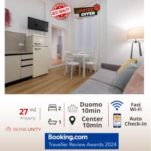 a room with a kitchen and a table with a tv at Nuovo intimo APT a 10min dal Duomo - HomeUnity in Milan