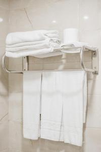 un grupo de toallas en un toallero en el baño en Pensión Mastil 16, en Málaga
